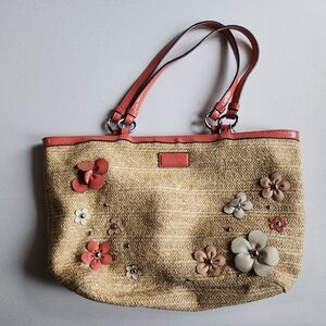Floral Embellished Tan Tote Bag